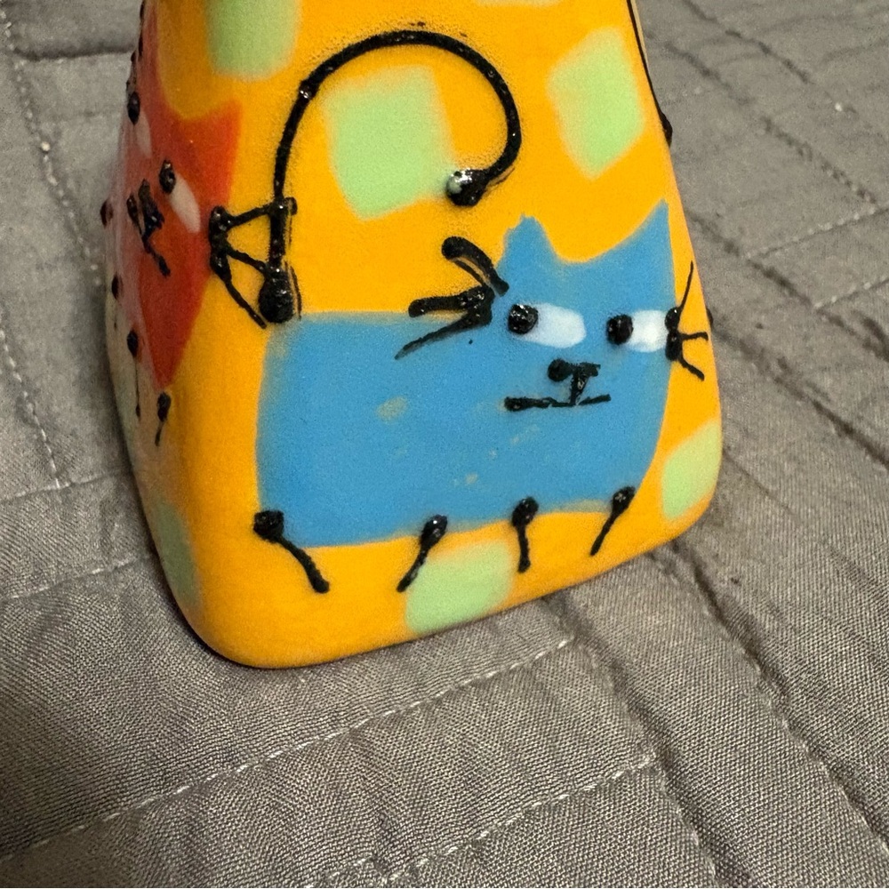 Vintage RARE Cats Salt & Pepper Shakers Hand Painted Triangle Polka Dots Orange - Picture 9 of 14
